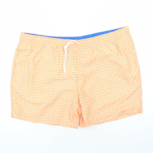 Marks and Spencer Mens Orange Geometric Polyester Sweat Shorts Size 3XL L6 in Regular Drawstring - Elasticated Waist Swim Shorts Pockets