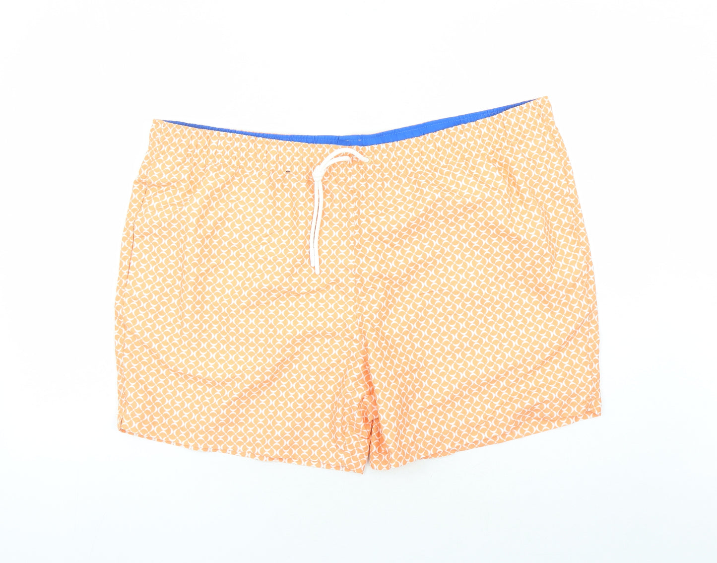 Marks and Spencer Mens Orange Geometric Polyester Sweat Shorts Size 3XL L6 in Regular Drawstring - Elasticated Waist Swim Shorts Pockets