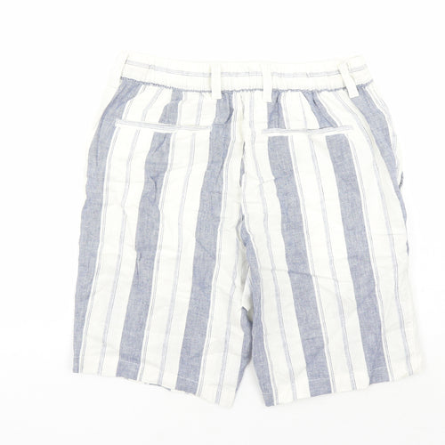 Marks and Spencer Mens White Striped Faux Leather Chino Shorts Size 30 in L9 in Regular Zip - Elasticated Waist Pockets
