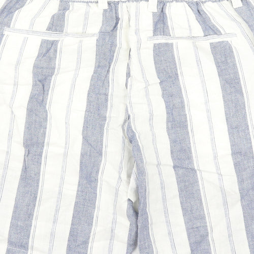 Marks and Spencer Mens White Striped Faux Leather Chino Shorts Size 30 in L9 in Regular Zip - Elasticated Waist Pockets
