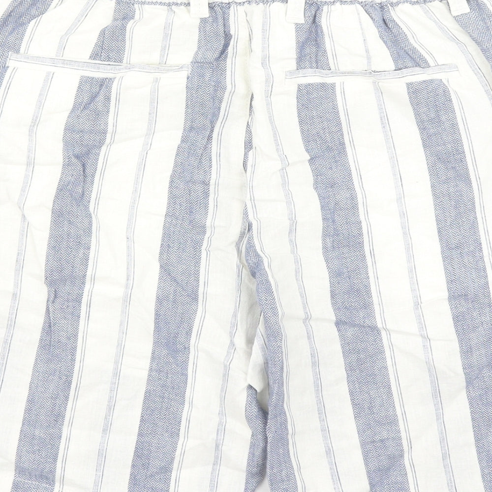 Marks and Spencer Mens White Striped Faux Leather Chino Shorts Size 30 in L9 in Regular Zip - Elasticated Waist Pockets