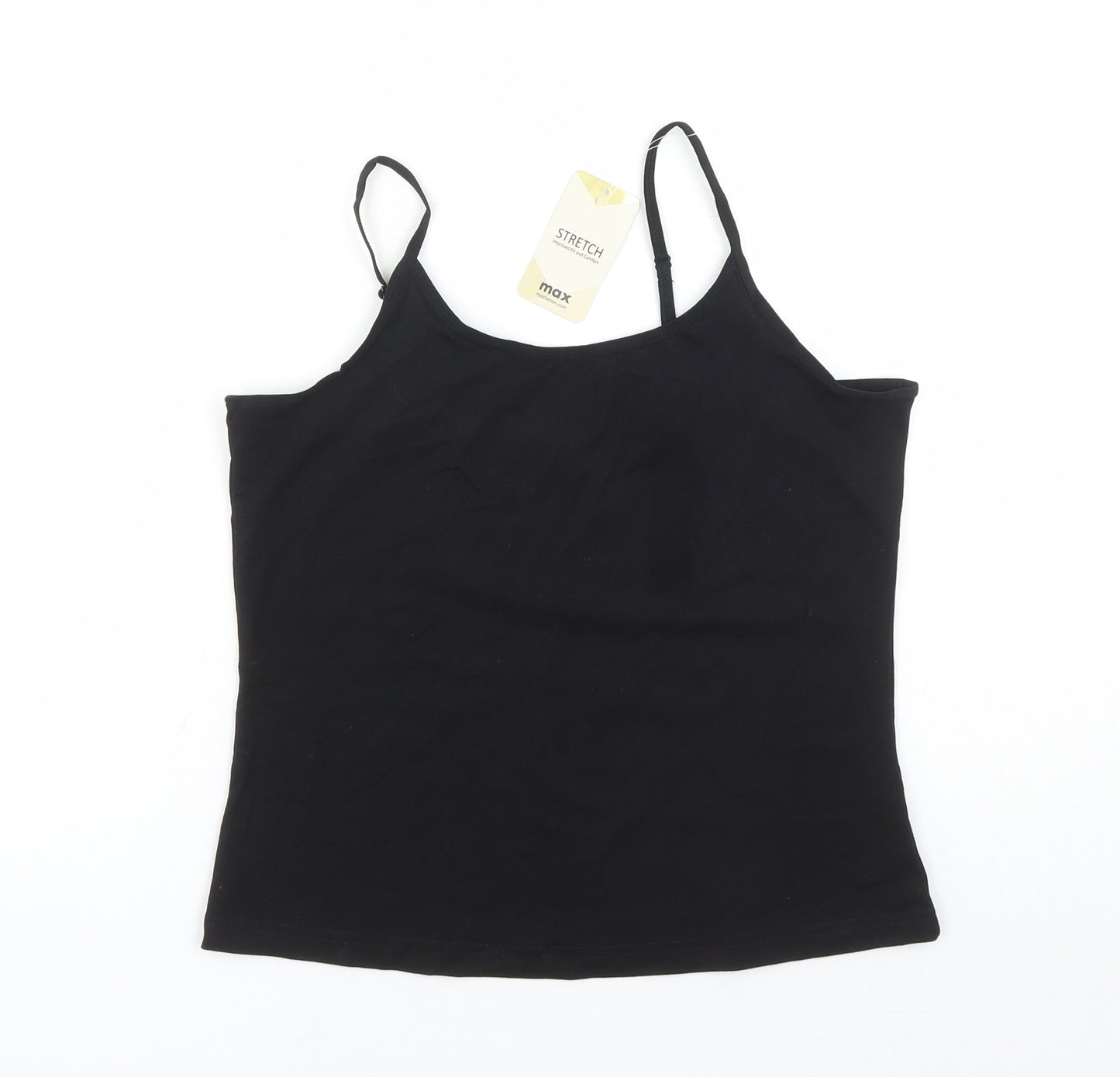 Max Womens Black Cotton Basic Tank Size L Round Neck - Stretch