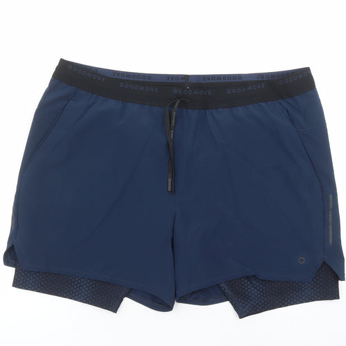 GOODMOVE Mens Blue Polyester Athletic Shorts Size XL L6 in Regular Drawstring - Elasticated Waist