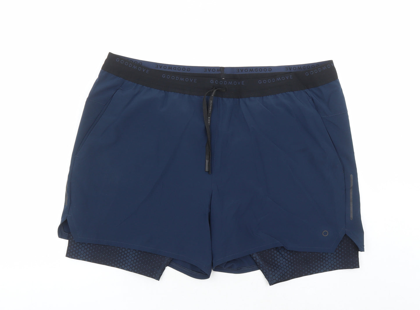 GOODMOVE Mens Blue Polyester Athletic Shorts Size XL L6 in Regular Drawstring - Elasticated Waist