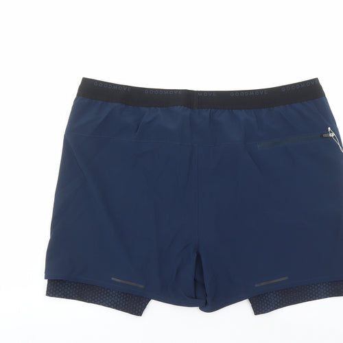 GOODMOVE Mens Blue Polyester Athletic Shorts Size XL L6 in Regular Drawstring - Elasticated Waist