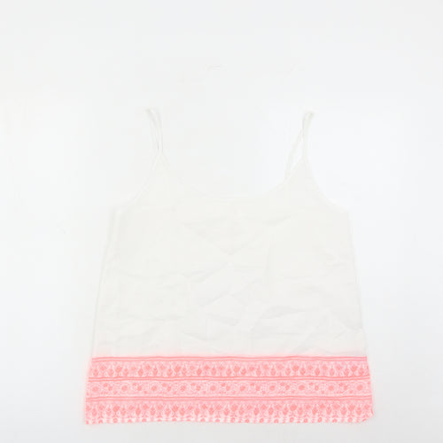Marks and Spencer Womens White Geometric Acrylic Camisole Tank Size 12 Round Neck