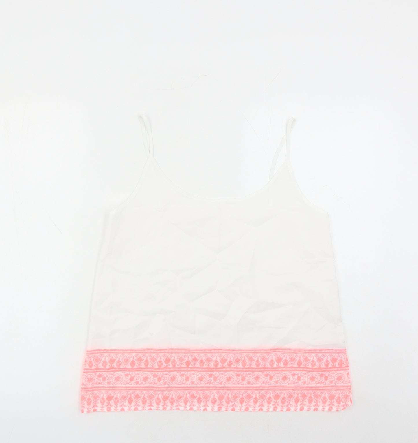 Marks and Spencer Womens White Geometric Acrylic Camisole Tank Size 12 Round Neck