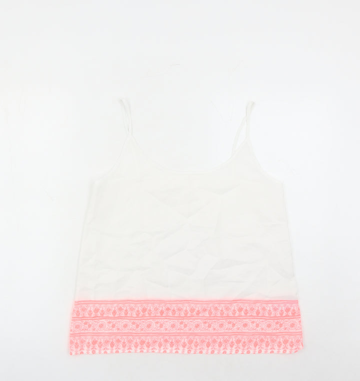 Marks and Spencer Womens White Geometric Acrylic Camisole Tank Size 12 Round Neck