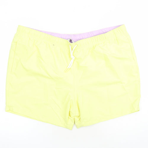 Marks and Spencer Mens Yellow Polyester Sweat Shorts Size 3XL L6 in Regular Drawstring - Elasticated Waist Swim Shorts Pockets