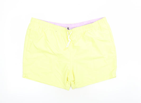 Marks and Spencer Mens Yellow Polyester Sweat Shorts Size 3XL L6 in Regular Drawstring - Elasticated Waist Swim Shorts Pockets