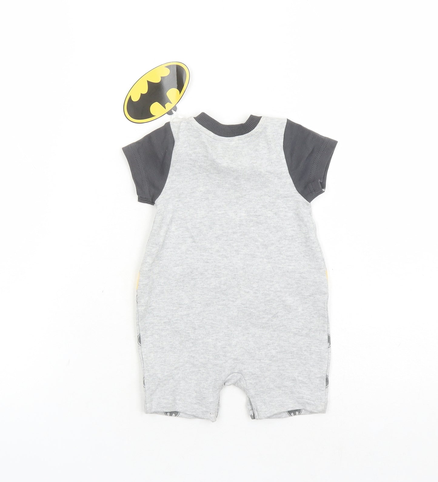 Batman Boys Grey Geometric Cotton Babygrow One-Piece Size 0-3 Months Snap - Baby By Day Hero By Night