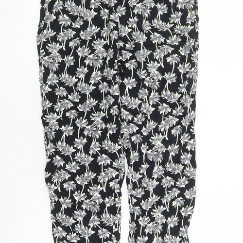 Marks and Spencer Womens Black Geometric Viscose Carrot Trousers Size 8 L29 in Regular - Elasticated Waist Long Leg