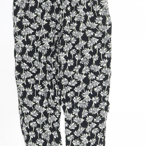 Marks and Spencer Womens Black Geometric Viscose Carrot Trousers Size 8 L29 in Regular - Elasticated Waist Long Leg