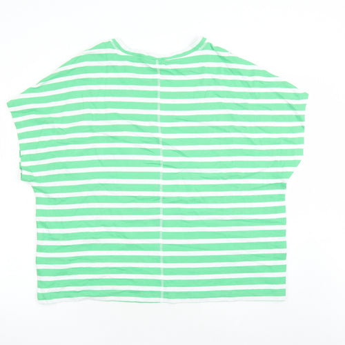 Marks and Spencer Womens Green Striped 100% Cotton Basic T-Shirt Size 20 Round Neck