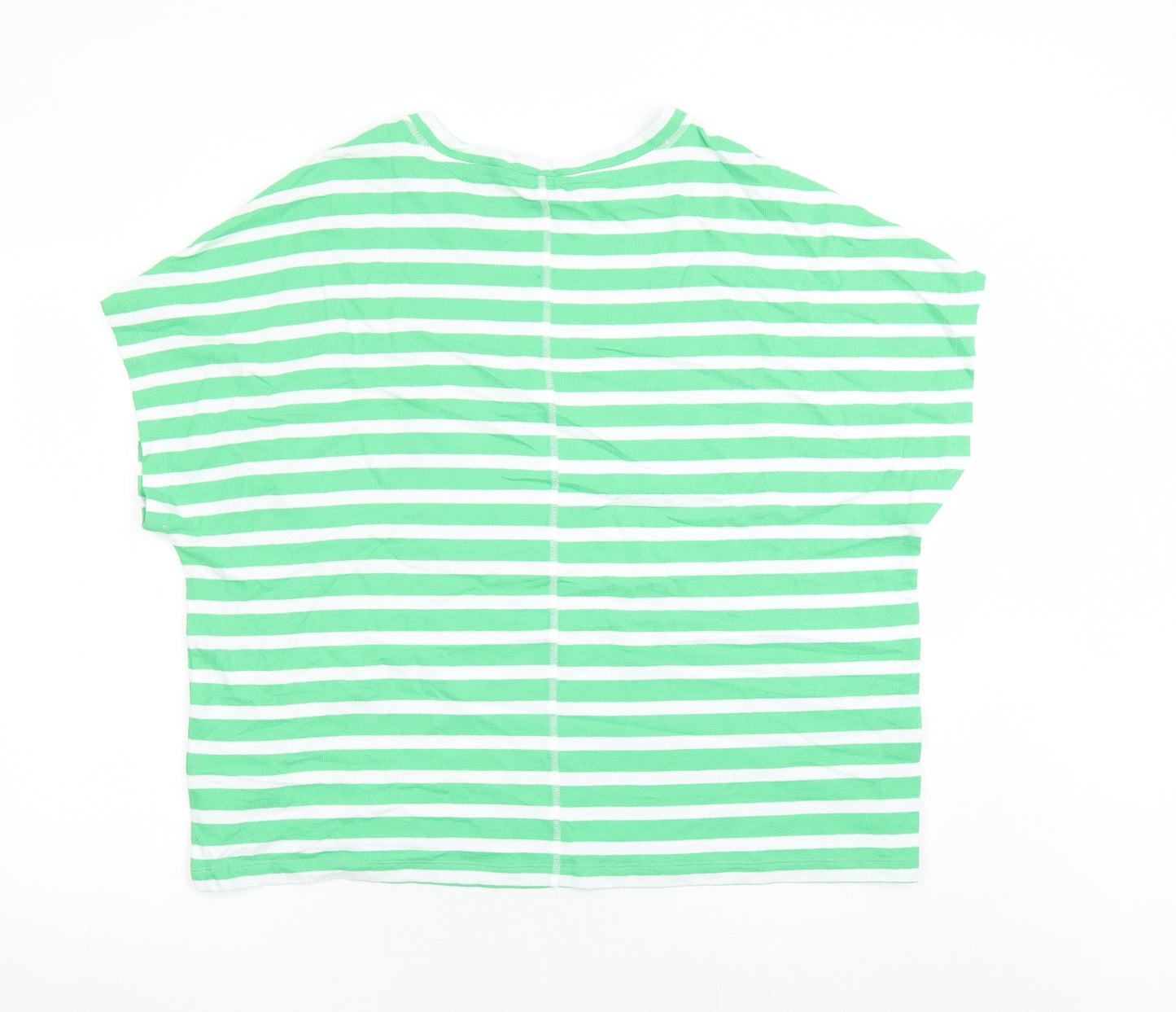 Marks and Spencer Womens Green Striped 100% Cotton Basic T-Shirt Size 20 Round Neck