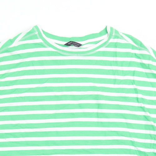 Marks and Spencer Womens Green Striped 100% Cotton Basic T-Shirt Size 20 Round Neck