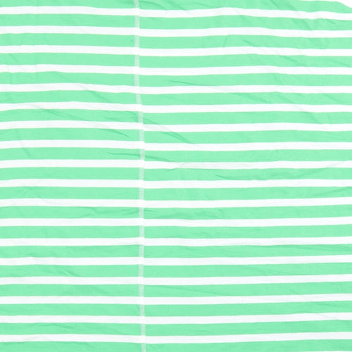 Marks and Spencer Womens Green Striped 100% Cotton Basic T-Shirt Size 20 Round Neck