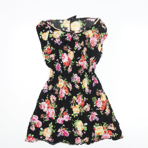 AX Paris Womens Black Floral Cotton A-Line Size 10 Boat Neck Pullover