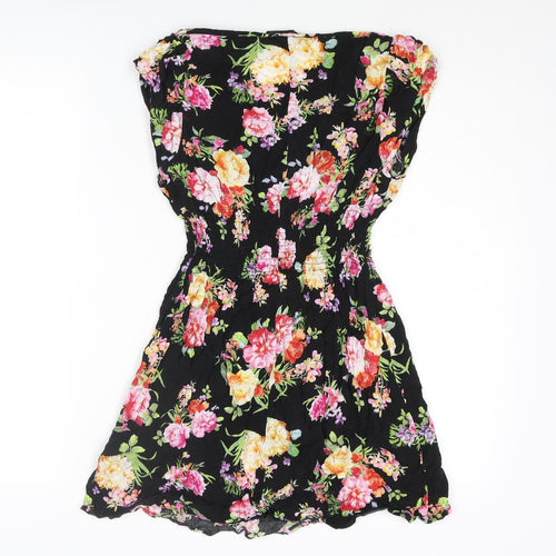 AX Paris Womens Black Floral Cotton A-Line Size 10 Boat Neck Pullover