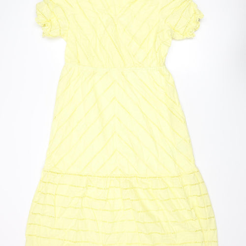 Marks and Spencer Womens Yellow Cotton Shift Size 14 V-Neck Pullover - Geometric Cut Out