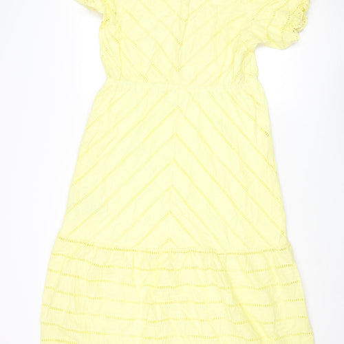 Marks and Spencer Womens Yellow Cotton Shift Size 14 V-Neck Pullover - Geometric Cut Out