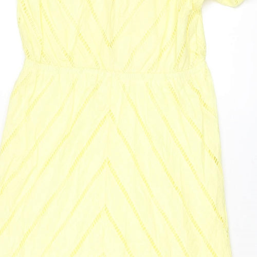 Marks and Spencer Womens Yellow Cotton Shift Size 14 V-Neck Pullover - Geometric Cut Out