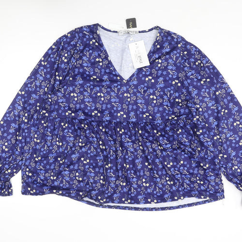 In the Style Womens Blue Floral Polyester Basic Blouse Size 16 V-Neck - Peplum