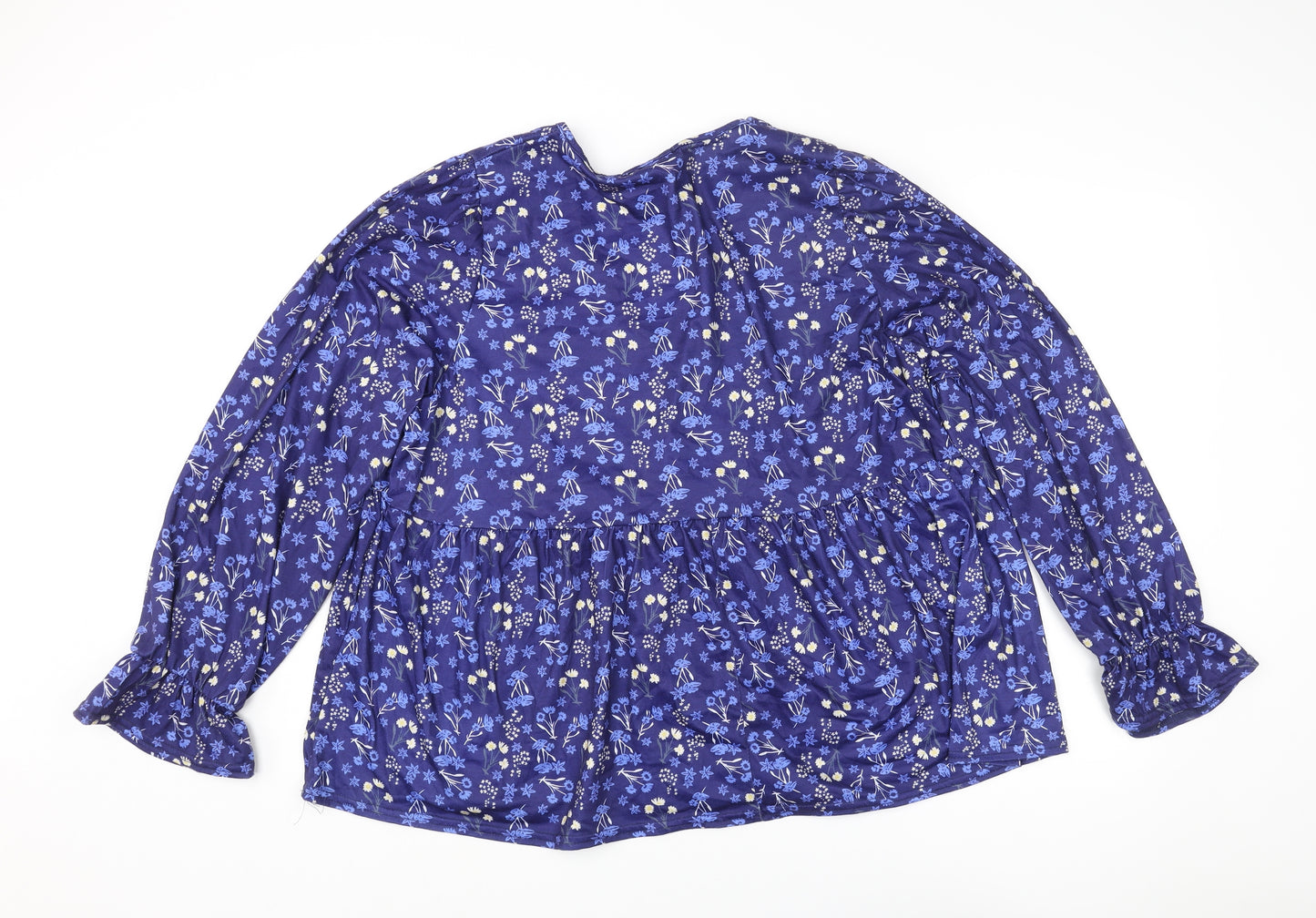In the Style Womens Blue Floral Polyester Basic Blouse Size 16 V-Neck - Peplum