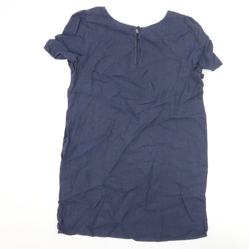 GLAM Womens Blue Linen Shift Size M Round Neck Button