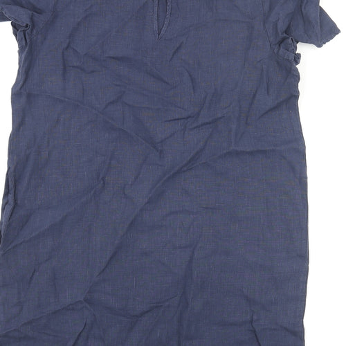 GLAM Womens Blue Linen Shift Size M Round Neck Button