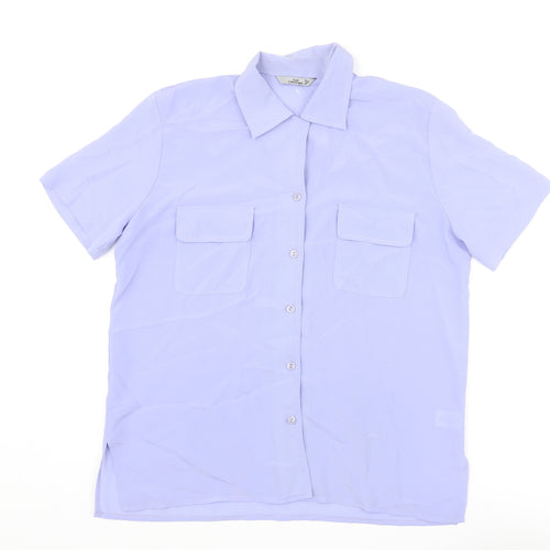 Style Collection Womens Purple Polyester Basic Button-Up Size 14 Collared