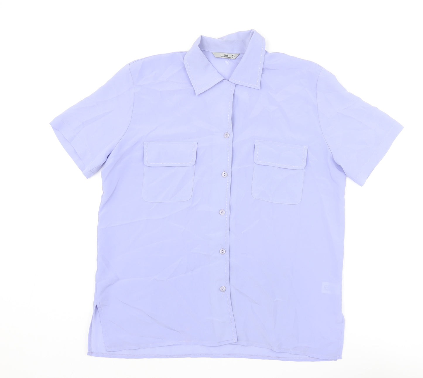 Style Collection Womens Purple Polyester Basic Button-Up Size 14 Collared