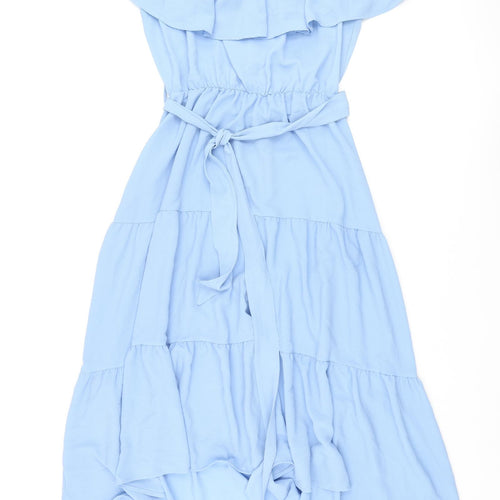 Quiz Womens Blue Polyester A-Line Size 16 Boat Neck Pullover - Belted Smocked Frill