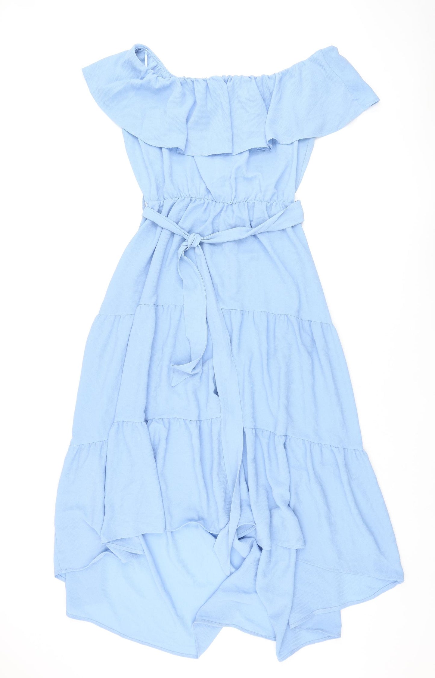 Quiz Womens Blue Polyester A-Line Size 16 Boat Neck Pullover - Belted Smocked Frill