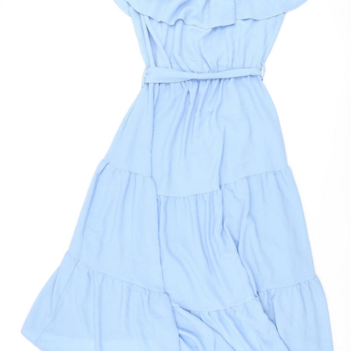 Quiz Womens Blue Polyester A-Line Size 16 Boat Neck Pullover - Belted Smocked Frill