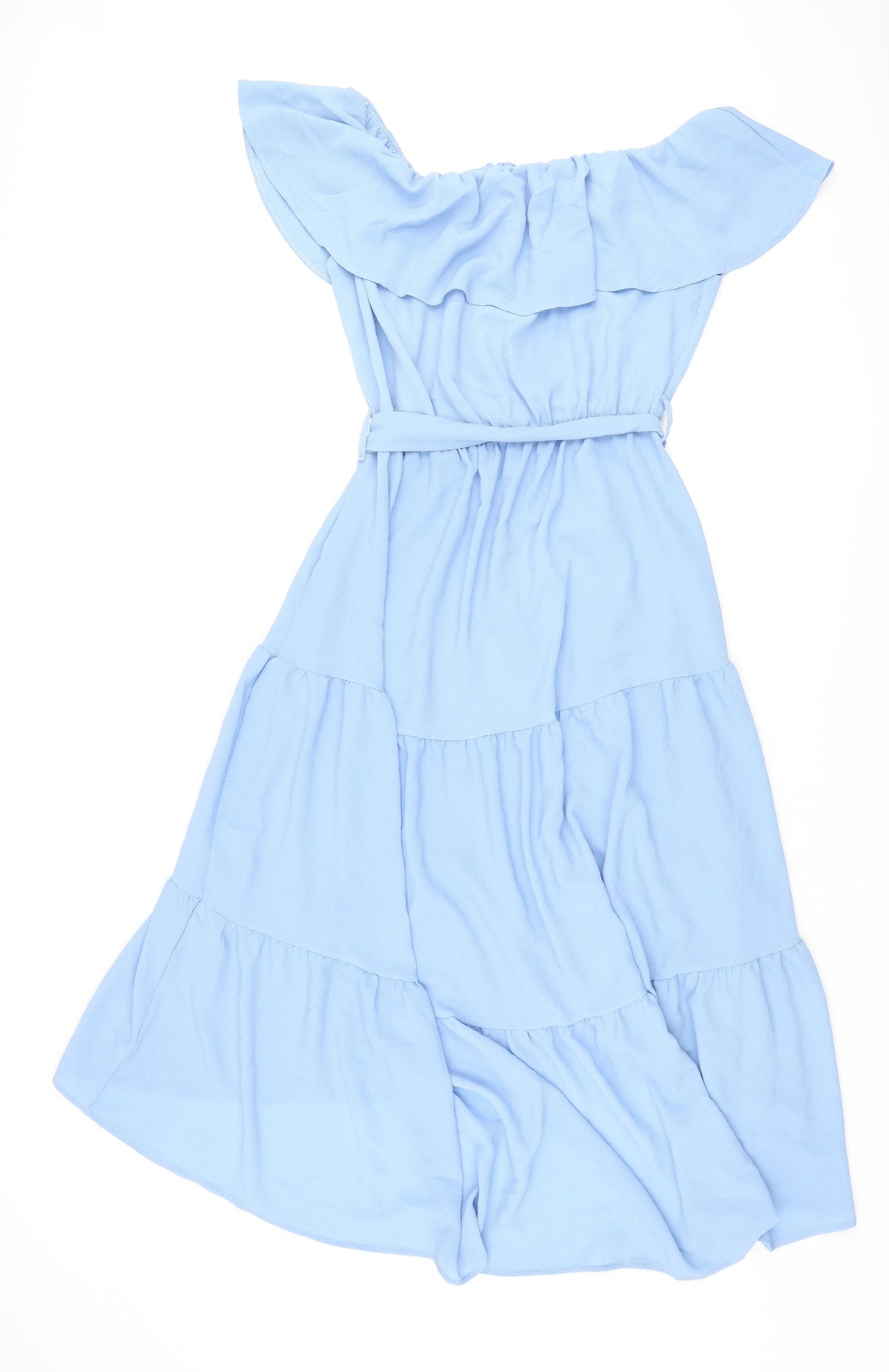 Quiz Womens Blue Polyester A-Line Size 16 Boat Neck Pullover - Belted Smocked Frill