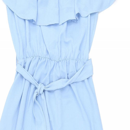 Quiz Womens Blue Polyester A-Line Size 16 Boat Neck Pullover - Belted Smocked Frill