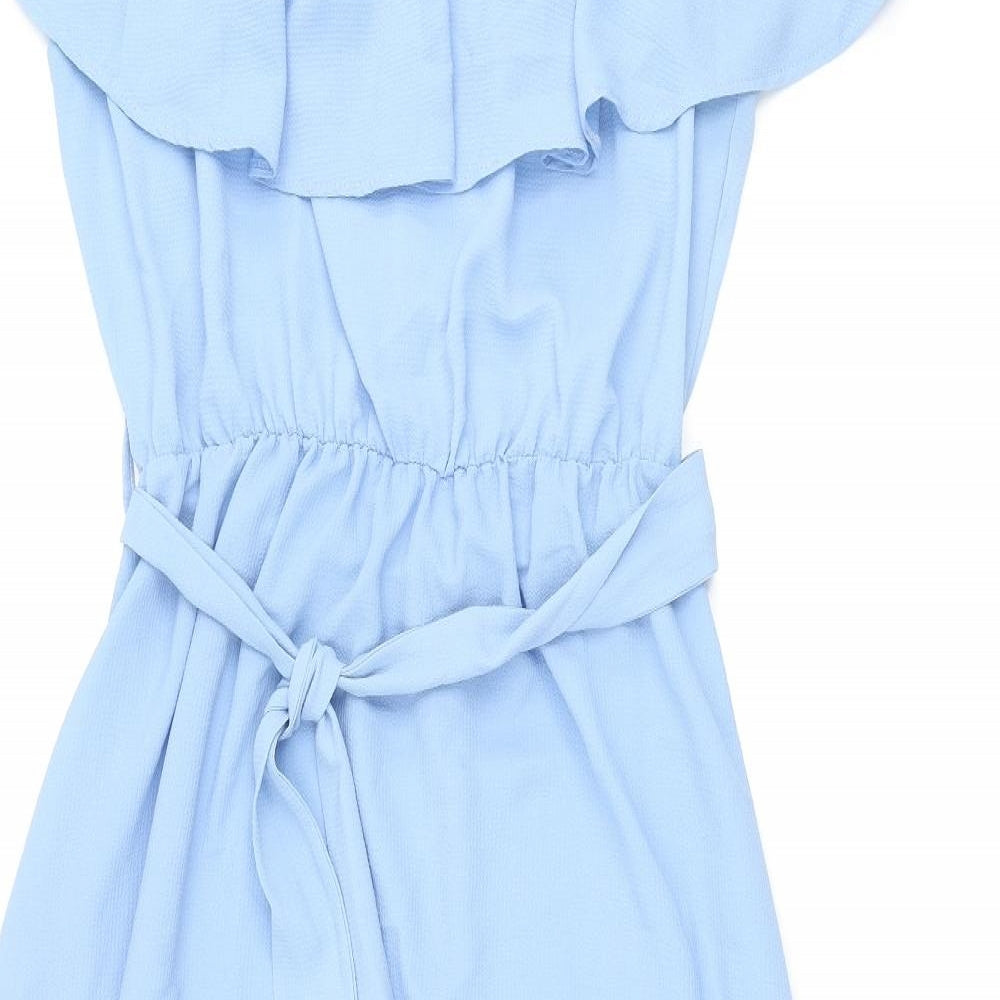 Quiz Womens Blue Polyester A-Line Size 16 Boat Neck Pullover - Belted Smocked Frill