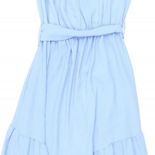 Quiz Womens Blue Polyester A-Line Size 16 Boat Neck Pullover - Belted Smocked Frill