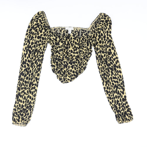 Topshop Womens Multicoloured Animal Print Polyester Basic Blouse Size 8 Scoop Neck - Cheetah Print Rouched