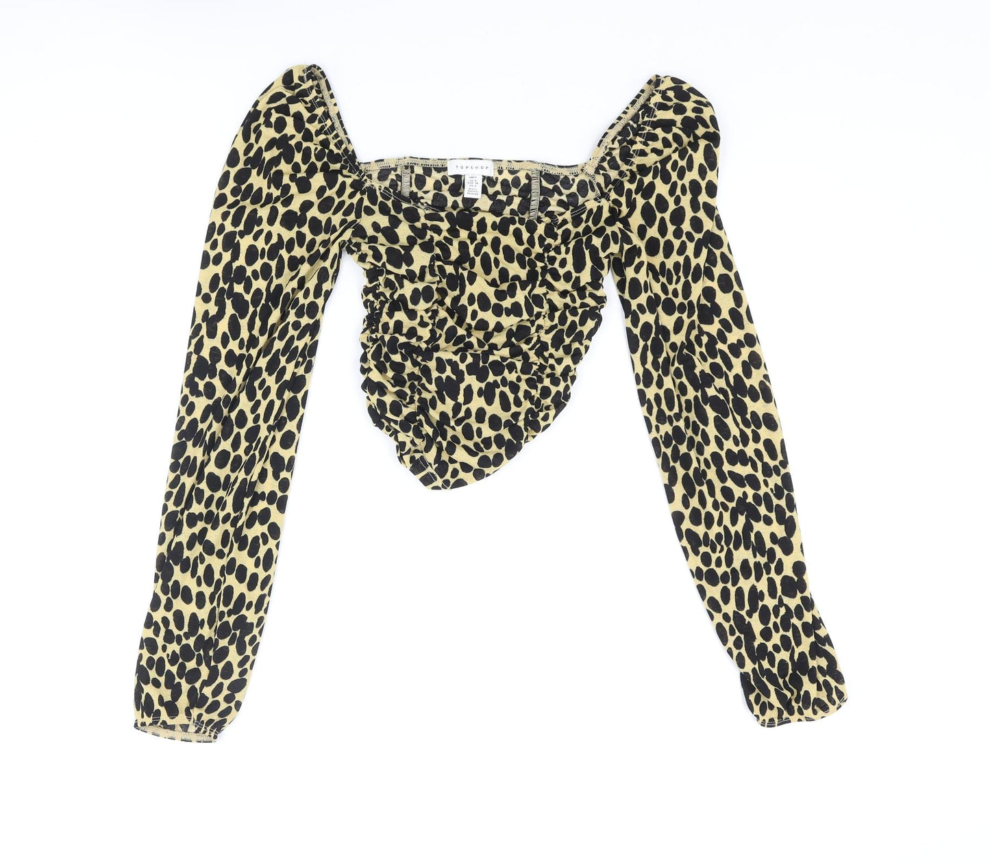 Topshop Womens Multicoloured Animal Print Polyester Basic Blouse Size 8 Scoop Neck - Cheetah Print Rouched