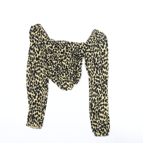 Topshop Womens Multicoloured Animal Print Polyester Basic Blouse Size 8 Scoop Neck - Cheetah Print Rouched