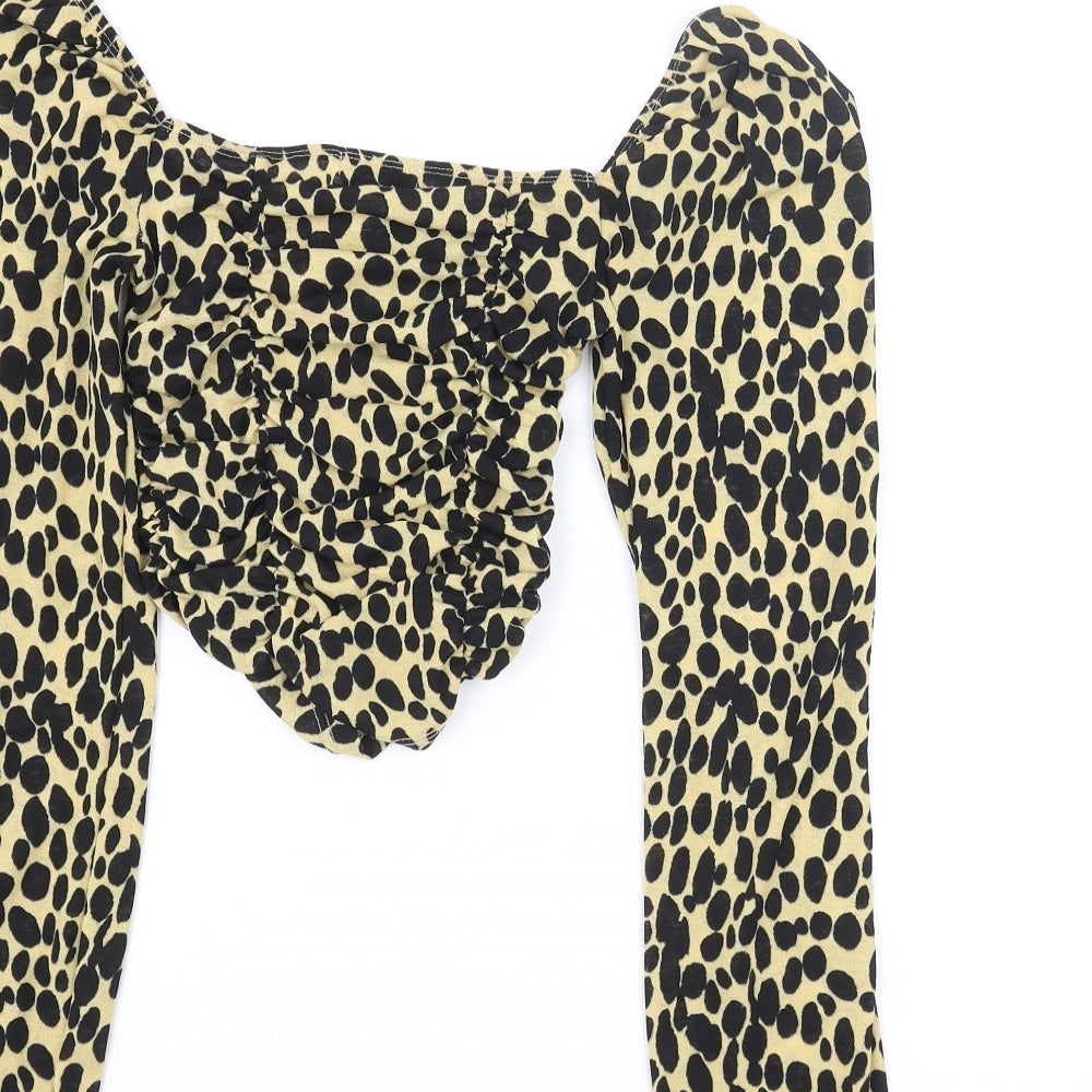 Topshop Womens Multicoloured Animal Print Polyester Basic Blouse Size 8 Scoop Neck - Cheetah Print Rouched