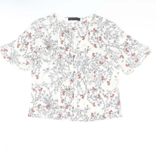 Marks and Spencer Womens Multicoloured Floral Polyester Basic Blouse Size 10 Round Neck - Pleated Keyhole Neck