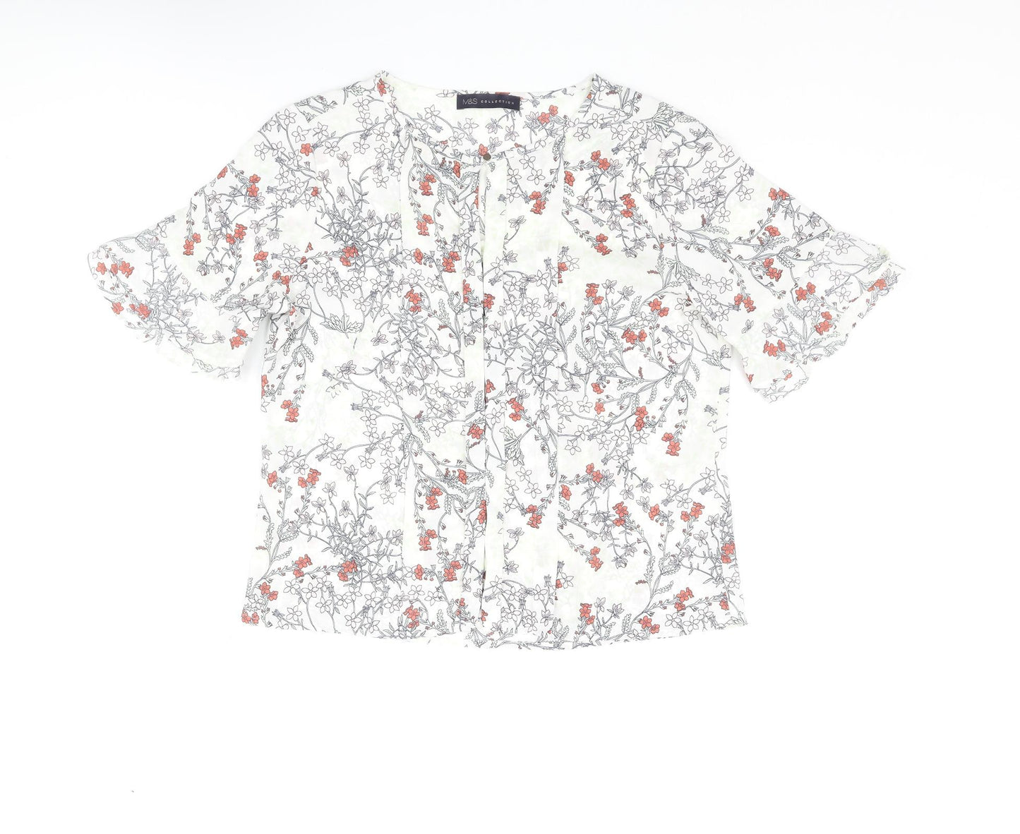 Marks and Spencer Womens Multicoloured Floral Polyester Basic Blouse Size 10 Round Neck - Pleated Keyhole Neck
