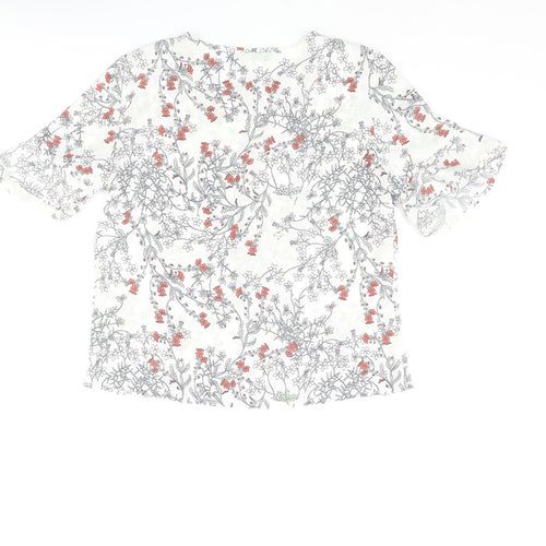 Marks and Spencer Womens Multicoloured Floral Polyester Basic Blouse Size 10 Round Neck - Pleated Keyhole Neck
