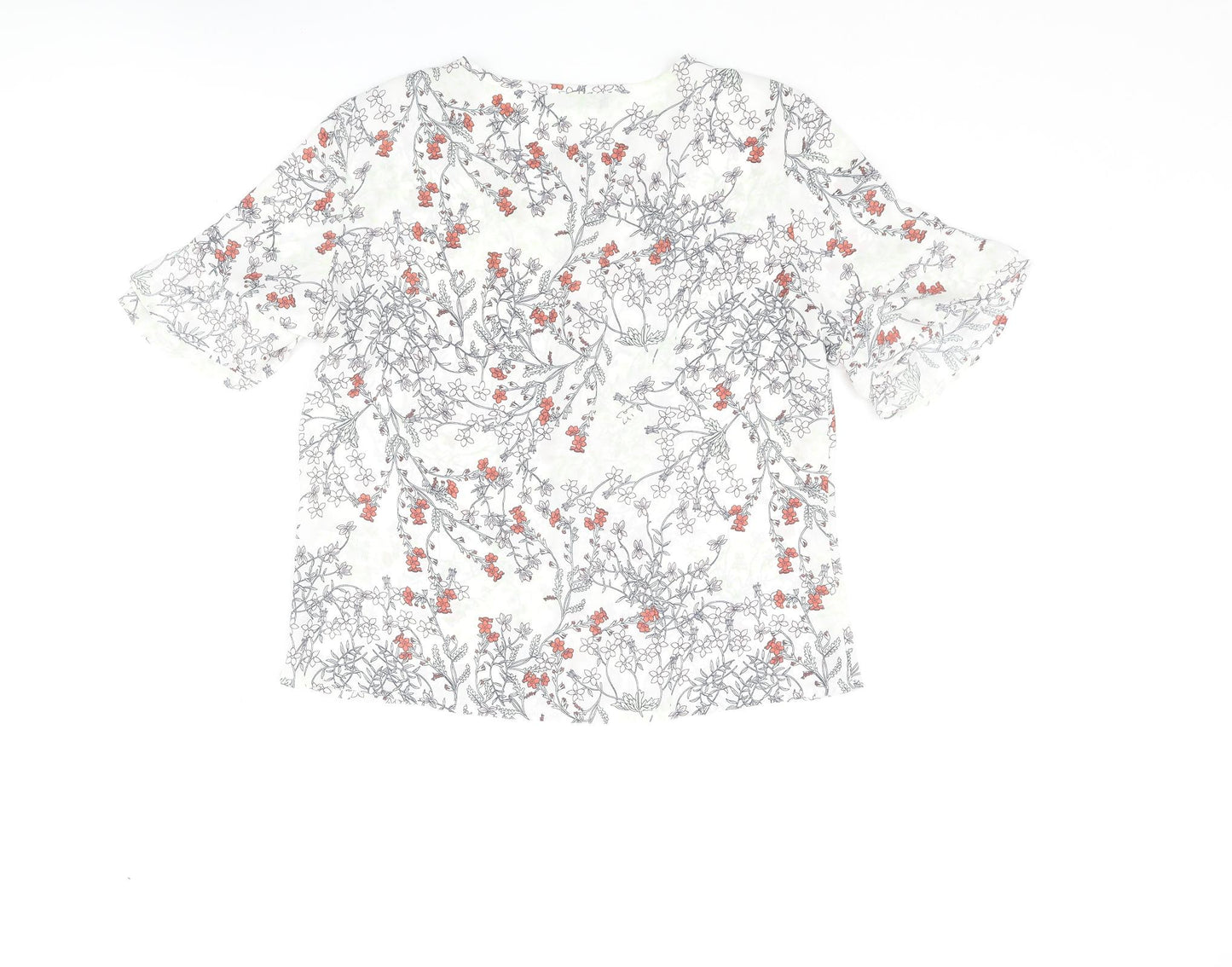 Marks and Spencer Womens Multicoloured Floral Polyester Basic Blouse Size 10 Round Neck - Pleated Keyhole Neck