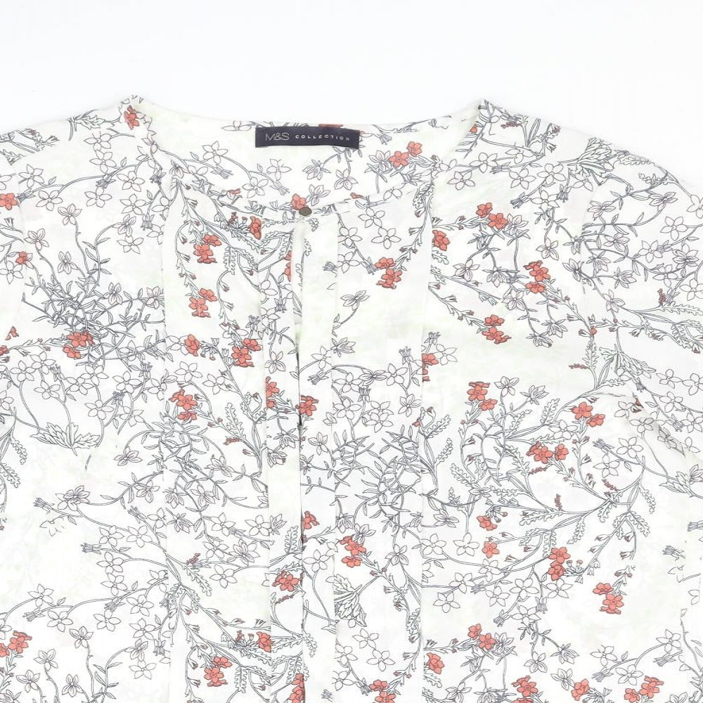 Marks and Spencer Womens Multicoloured Floral Polyester Basic Blouse Size 10 Round Neck - Pleated Keyhole Neck