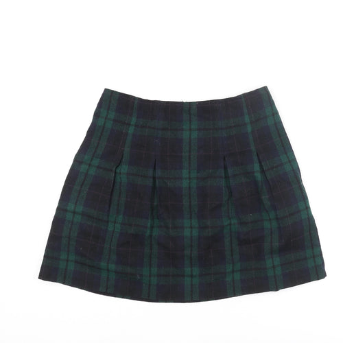 Jigsaw Womens Green Check Wool Pleated Skirt Size 8 Zip