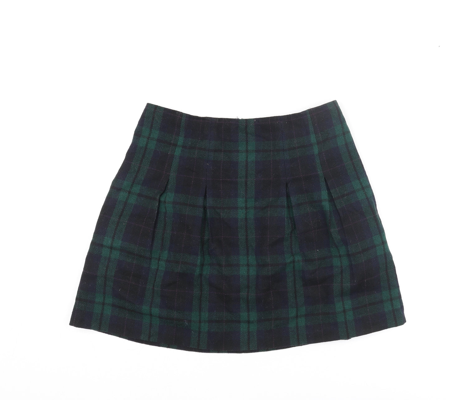 Jigsaw Womens Green Check Wool Pleated Skirt Size 8 Zip
